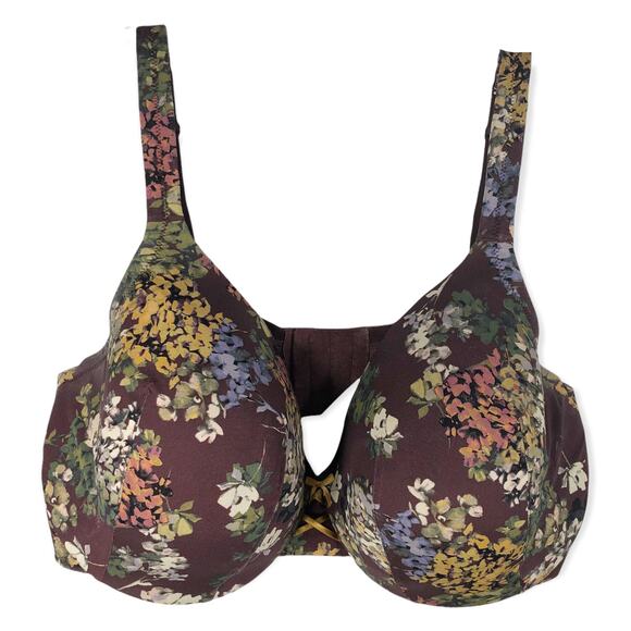 Cacique 40F Bra Full Coverage Maroon Floral Print Underwire Plus Size Stretch 70 - Picture 1 of 13